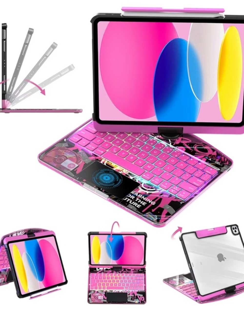 New Case 360° Rotating, Multi-Touch, Backlit Wireless Keyboard for ipad pro 13”